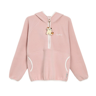 Livheartkids连帽摇粒绒外套女大童秋冬2025新款女童半拉链绒卫衣