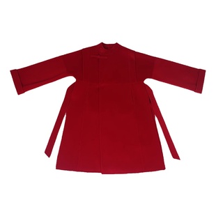 拟梦待春归原创盘扣羊毛双面呢大衣汉服改良圆领袍红色过年套装冬