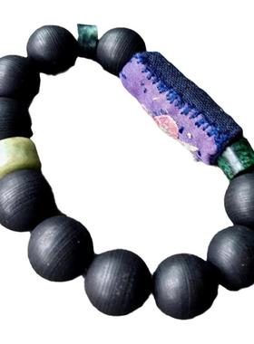 松桃老绣翡翠黑檀手串