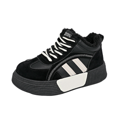 厚底加绒德训鞋女鞋复古保暖高帮板鞋毛毛鞋2025冬季新款防滑棉鞋