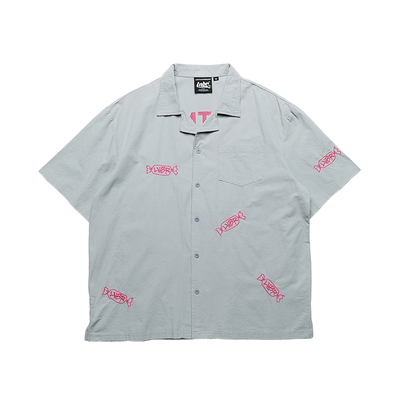 LNBR熊電25夏季新品蓝色短袖衬衫男糖果刺绣休闲上衣套装高街潮