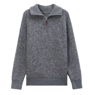 秋冬极简风半拉链高领毛衣女灰色宽松保暖打底衫针织衫女装羊毛衫