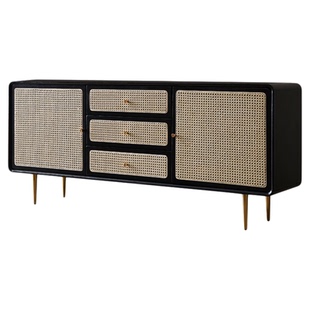 北欧实木三斗柜现代简约藤编储物柜抽屉储物柜子矮柜玄关柜餐边柜