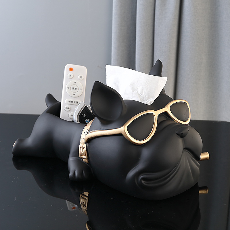 创意法斗犬纸巾盒轻客厅收纳盒高档抽多功能茶几奢摆件遥控器纸盒