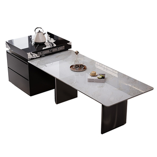 天然奢石岛台餐桌一体新芬迪白家用客厅别墅设计师款多功能中导台