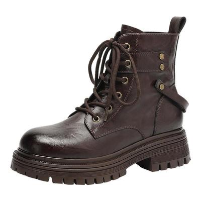 达芙妮棕色厚底马丁靴短靴机车