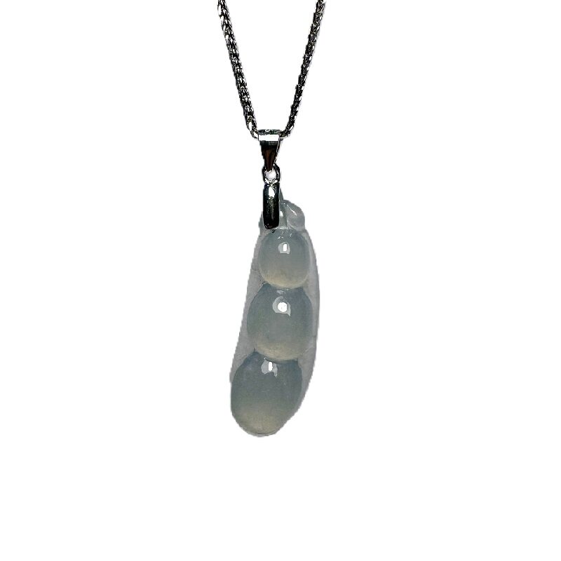 冰胶福豆翡翠吊坠项链纯银锁骨链