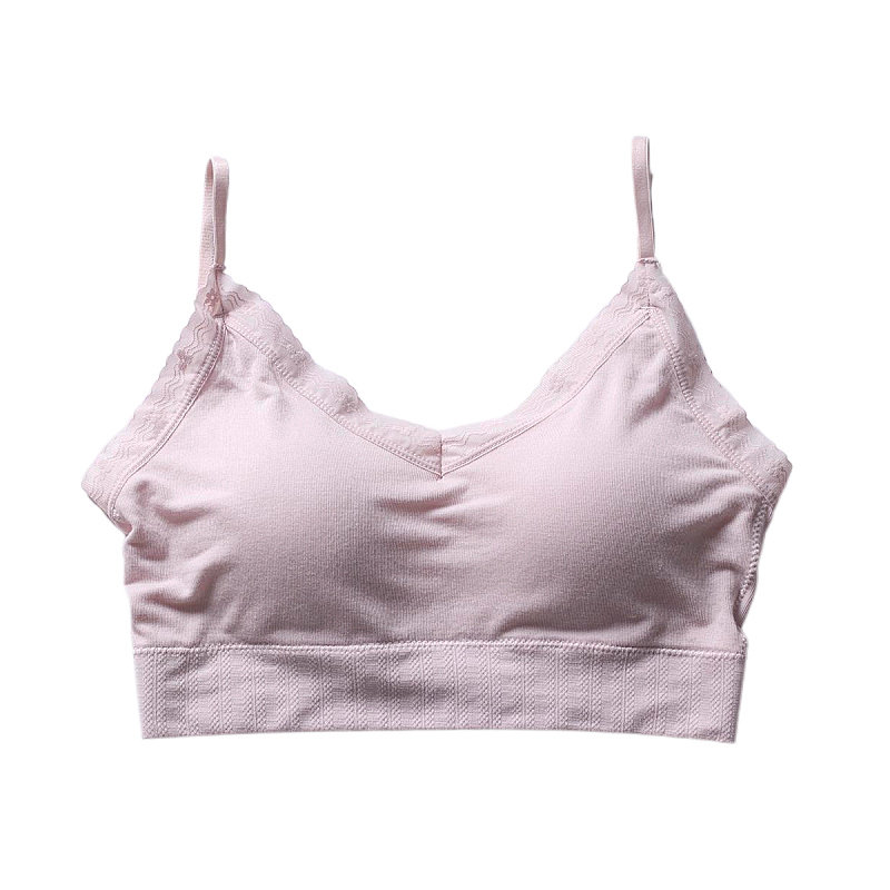 无缝莫代尔文胸蕾丝V领可机洗透气乳胶杯垫裹胸吊带美背内衣抹胸
