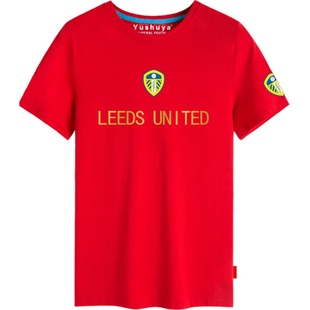 利兹联队服t恤短袖男女足球迷服运动休闲球衣服训练纯棉半截袖衫