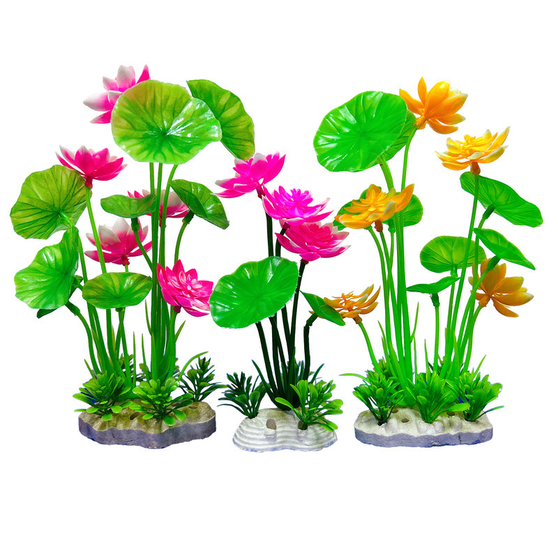 小鱼缸造景水草装饰塑料假荷花金鱼缸不飘不倒养鱼缸内水族装饰品