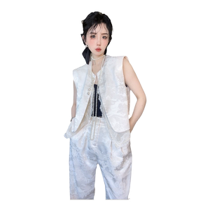 RR fashion 提花蕾丝马甲高腰长裤国风套装两件套女2024夏季新款