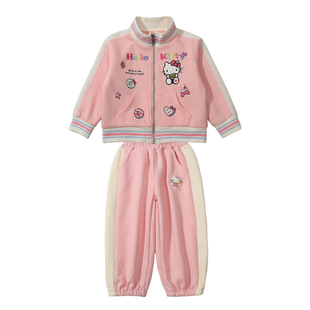 女童春季套装卡通猫咪2026春装新款洋气甜美可爱风拉链外套两件套