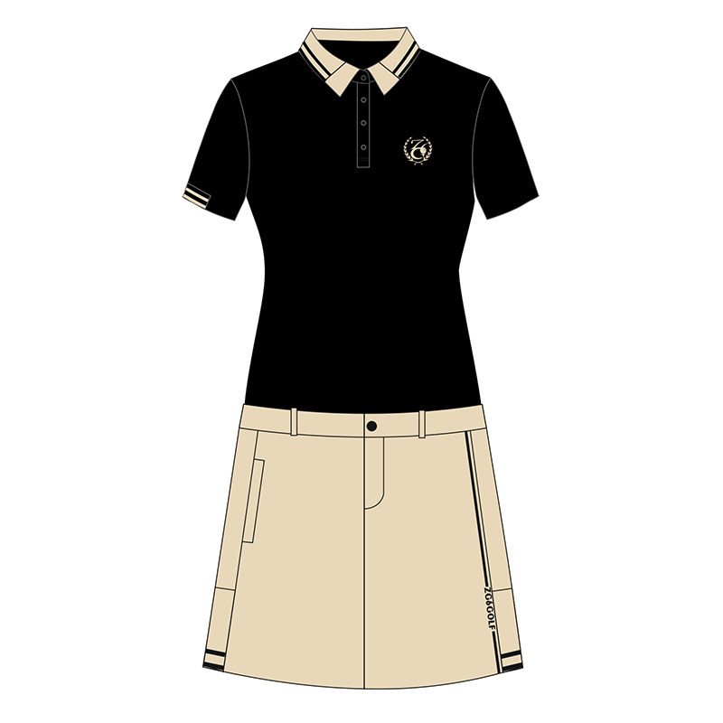 ZG6高尔夫女装高端球服装女黑色翻领显瘦短袖弹力T恤卡其九分裤女