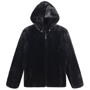 貂皮外套男潮流整貂皮衣冬季连帽仿水貂毛皮毛一体皮草金貂绒大衣