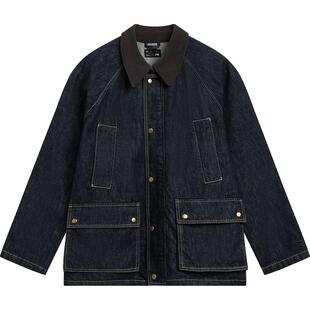 李宁夹克男翻领猎装春季新款经典复古巴恩风休闲梭织上衣牛仔外套