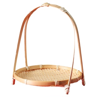 满月百天竹编小提篮周岁圆形茶点心水果篮子糕点托盘小竹编篮结婚