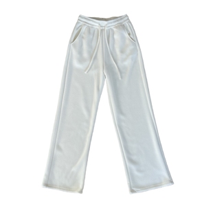 白色加绒加厚垂感阔腿糯米裤女秋冬直筒弯刀裤高级宽松慵懒毛巾裤