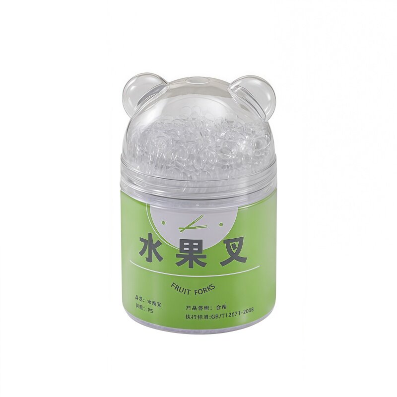 水果叉子一次性带卡通收纳罐果插