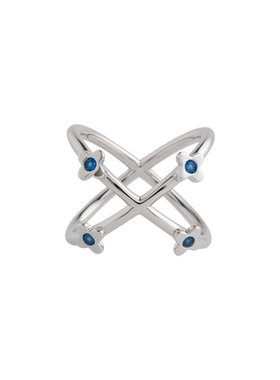 银色蓝宝石交叉圆环女士戒指