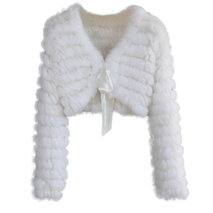 2025款外贸纯手工编织兔毛皮草外套 针织高腰皮草坎肩 配婚纱礼服