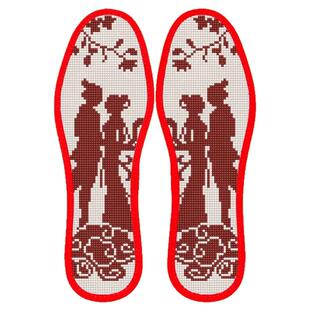 高档七层纯棉布十字绣鞋垫透气吸汗自己绣新款手工结婚红色鞋垫