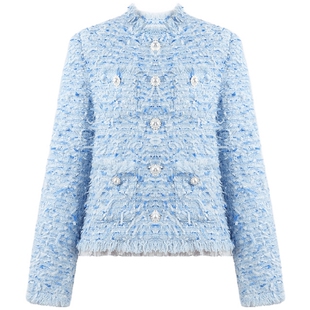 MissCOCOON蓝色小香风外套2025年春夏新品修身气质上衣女