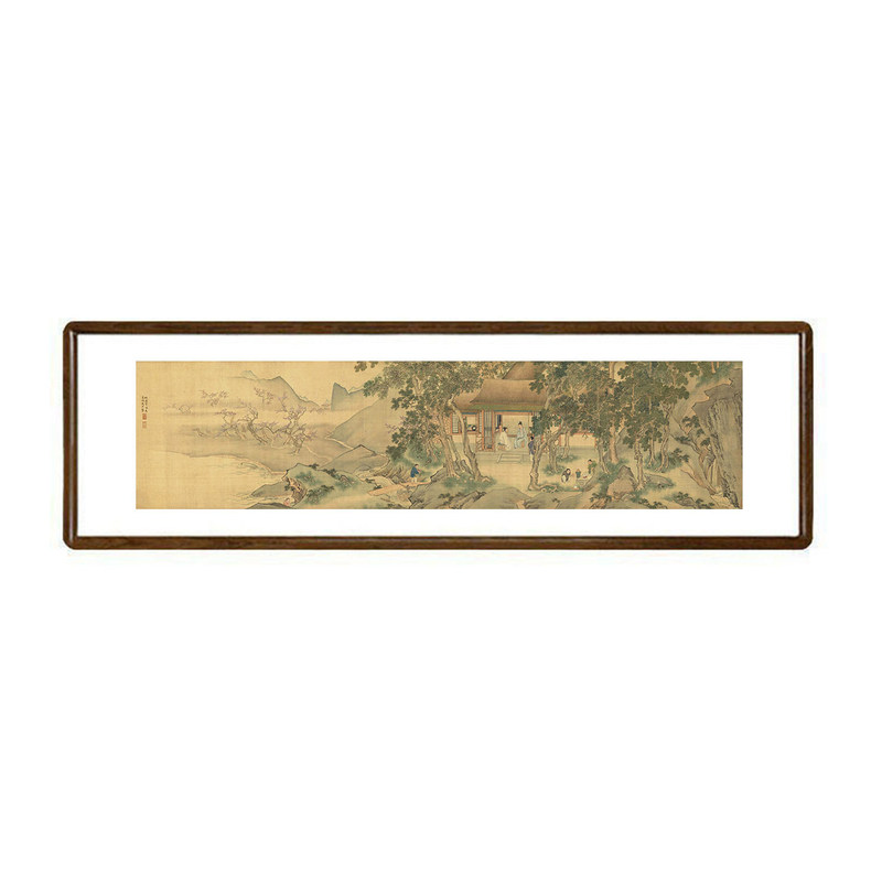 仇英东林图山水挂画已装裱有框客厅背景墙装饰画书房茶室复古字画