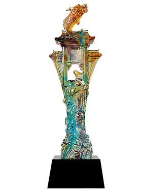 鱼跃龙门琉璃龙形奖杯水晶底座