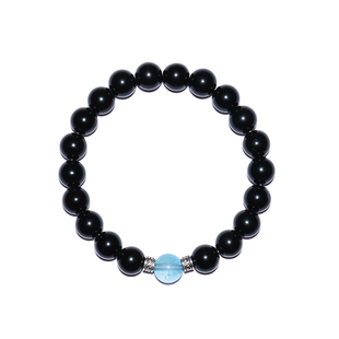 CrystalC天然黑曜石手链女转运珠正品海蓝宝手串男本命年情侣礼物