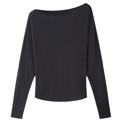 RUISHI芮时“慵懒假日”慵懒法式弹力斜肩收腰长袖T恤上衣女春