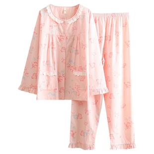 超美田园风100%全棉斜纹布睡衣女春夏薄款长袖碎花纯棉布家居服套