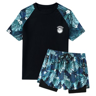 男士泳衣套装男款泳裤新款青少年学生游泳衣男生分体上衣全套套装