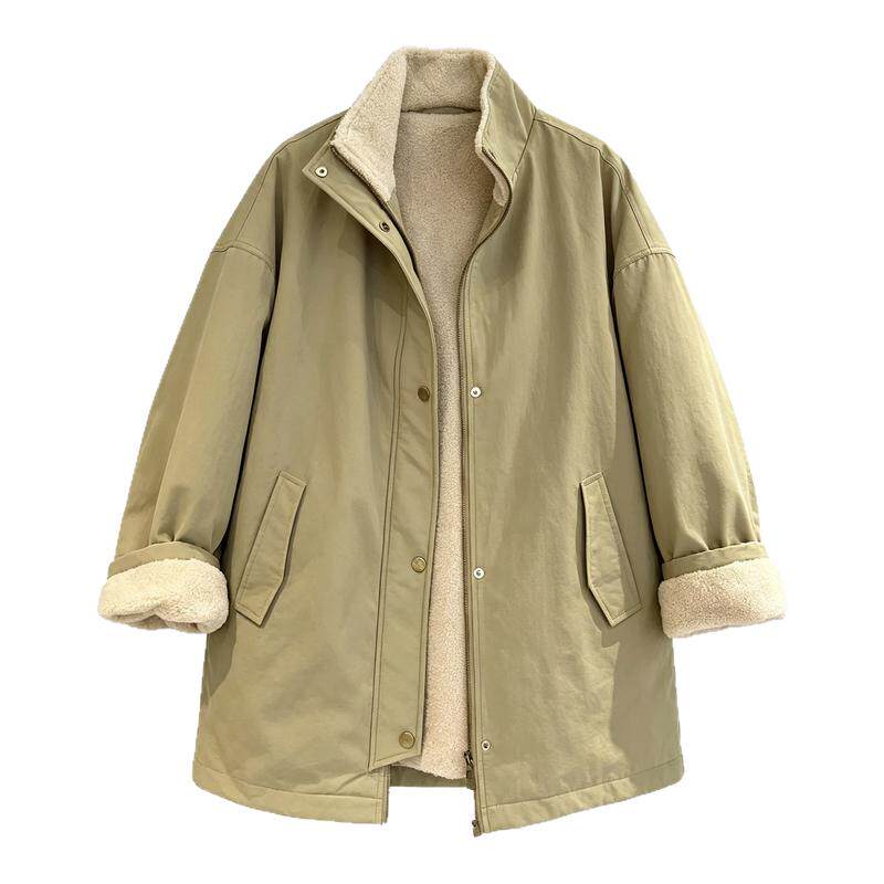 高智派克服立领加绒棉衣女2026冬季新工装加厚保暖外套羊羔毛风衣