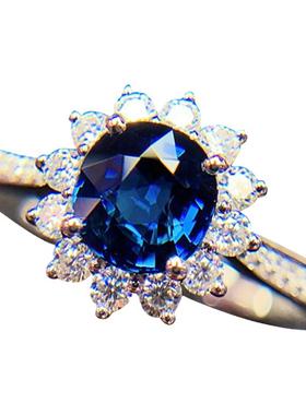 无烧蓝宝石戒指女18K金送运费险