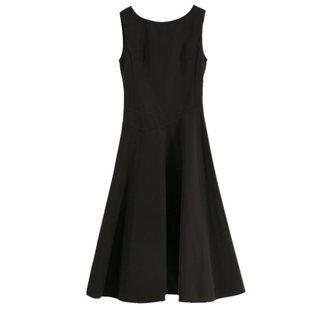 赫本风黑色无袖收腰复古小黑裙大摆过膝中长款高腰显瘦连衣裙女夏