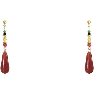 红色新中式螺旋耳夹女士无耳洞国风复古古风耳坠订婚汉服旗袍耳饰