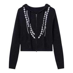 Jamor加墨时尚连帽拉链针织开衫毛衣上衣2025秋冬新款简约