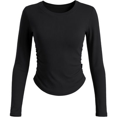 现代舞服练功服女秋冬轻暖磨绒长袖上衣圆领黑色舞蹈服装广场舞