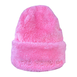 秋冬大头围珊瑚毛绒软糯包头帽子男女保暖防寒刺绣字母护耳套头帽