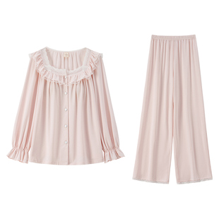 RoseTree睡衣女款春秋季长袖蕾丝甜美宫廷公主风家居服套装带胸垫