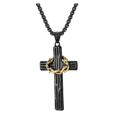 NG荆棘十字架吊坠钛钢情侣项链男