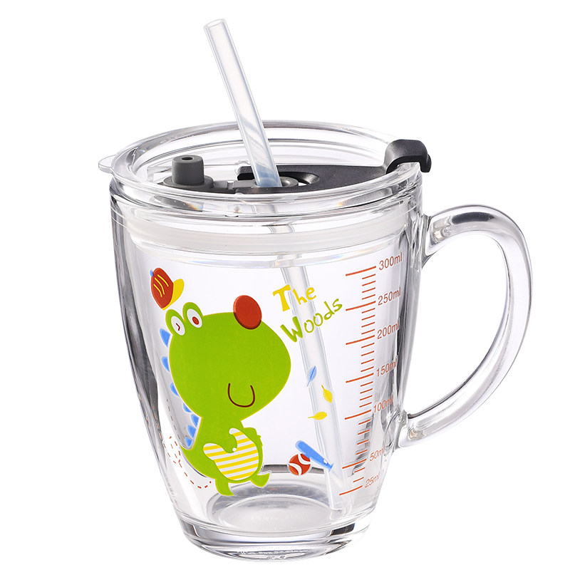 吸管玻璃杯家用儿童水杯刻度牛奶杯带把茶杯少女可爱夏季喝水杯子