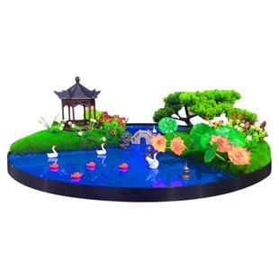 酒店圆桌造景摆件大餐桌中间转盘摆花会所茶室摆放假花苔藓微景观