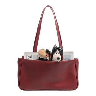 YOCAMU真皮单肩包女植鞣牛皮腋下通勤包小众新年礼物红色新娘婚包