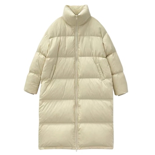 90白鸭绒白色羽绒服女2025秋冬季新品立领超长款加厚保暖小众外套
