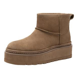 natursun时尚雪地靴冬季舒适休闲加绒女短靴羊毛内里保暖厚春季