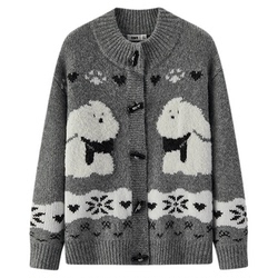 森马半高领小狗牛角扣针织开衫女