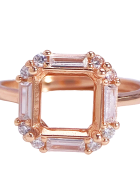 精工时尚宝石镶嵌戒指空托S925纯银正方5 6 7 8戒托活口轻奢小众