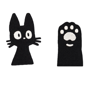 羽绒服补丁贴自粘免缝黑色小猫咪儿童布贴衣服刺绣修补破洞装饰贴
