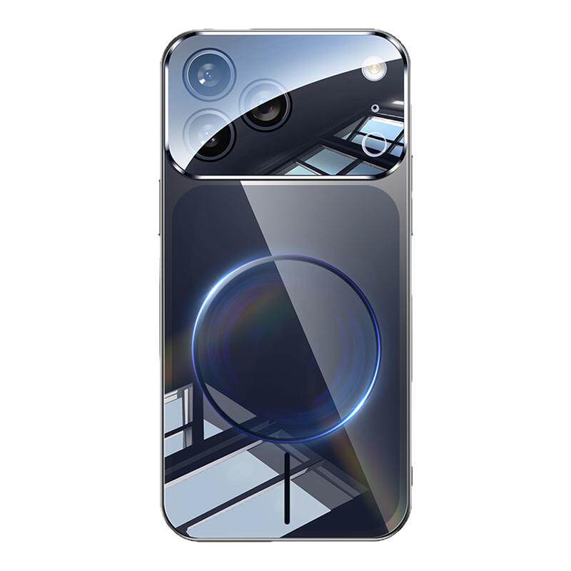 镜面磁吸适用苹果17手机壳新款iphone16promax釉黑色玻璃15/13pro超薄14镜头全包plus保护套17a